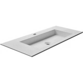 👉 Wastafel wit solid surface rechthoekig zonder waste midden Boss & Wessing 1 Kraangat 45.5x99 cm 8719304392880