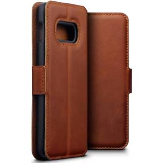 Portemonnee cognac echt leer ruimte voor papiergeld slim folio hoes bruin Qubits - lederen wallet Samsung Galaxy S10 Lite 5053102840949