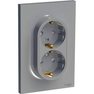 👉 Wandcontactdos aluminium Schneider Electric Odace dubbele wandcontactdoos met randaarde 16A, 3606480492600