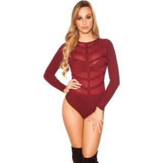 👉 Bordeaux vrouwen Sexy fine knit body with mesh and studs