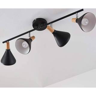 👉 Plafondlamp warmwit zwart a+ zwarte metaal houten LED Arina met details