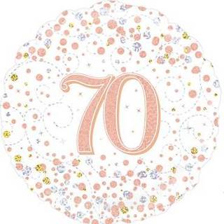 👉 Wit rose goud 70th Sparkling Fizz Birthday White and Gold Holographic Foil Round 18in/45cm