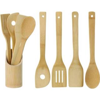 👉 Spatel bruin bamboe hout keuken spatels set 5dlg