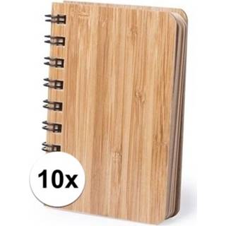 👉 Notitieboek bruin bamboe papier hout 10x Duurzaam notitieboekjes met 80 bladzijden van gerecycled