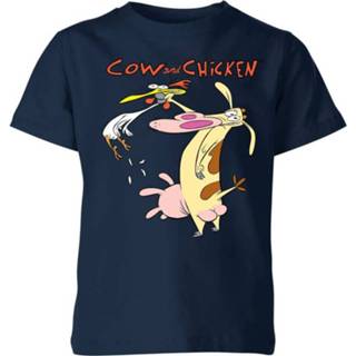 👉 Cow and Chicken Characters Kids' T-Shirt - Navy - 9-10 Years - Navy blauw