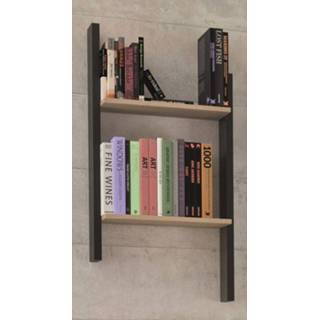 👉 Boekenplank zwart spaanplaat kastanje Wandplank Duplex 92 cm hoog in Naturel met