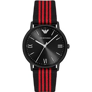 👉 Horlogeband zwart leder textiel Armani AR11015 Leder/Textiel 22mm 8719217169999