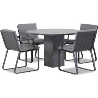 👉 Tuinset aluminium antracite dining sets grijs-antraciet Lifestyle Estancia/Graniet rond 120 cm 5-delig