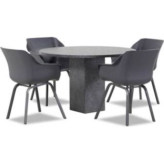 👉 Tuinset kunststof xerix dining sets grijs-antraciet Hartman Sophie/Graniet rond 120 cm 5-delig