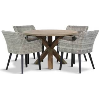 👉 Tuinset wicker white grey dining sets grijs-antraciet Garden Collections Amico/Sand City rond 120 cm 5-delig