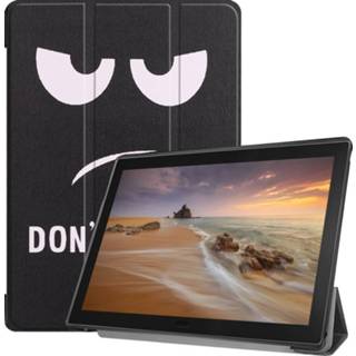 👉 Kunstleer Don't Touch stand flip hoes zwart 3-Vouw sleepcover - Lenovo Tab E10 9145425575465