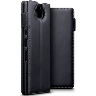 Portemonnee zwart echt leer ruimte voor papiergeld slim folio hoes Qubits - lederen wallet Sony Xperia 10 Plus 5053102837369
