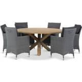 👉 Tuinset wicker dining sets zwart off black Garden Collections Springfield/Sand City rond 160 cm 7-delig