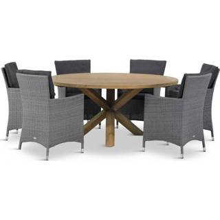 👉 Tuinset wicker dining sets Flat Antraciet grijs-antraciet Garden Collections Orlando/Sand City rond 160 cm 7-delig
