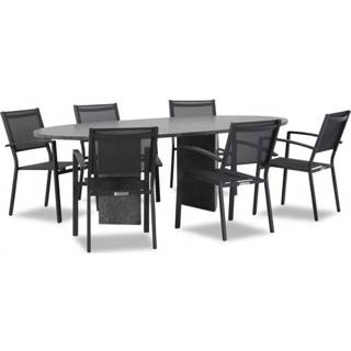 👉 Tuinset textileen grijs-antraciet dining sets antracite Lifestyle Amarilla/Graniet ovaal 240 cm 7-delig stapelbaar