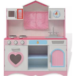 👉 Speelgoed keuken hout active multikleur wit roze Speelgoedkeuken en 82x30x100 cm 8718475509288