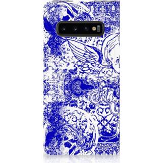 👉 Standcase blauw Samsung Galaxy S10 Uniek Hoesje Angel Skull Blue 8720091116269