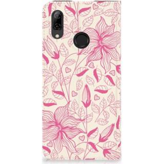 👉 Standcase roze Huawei P Smart (2019) Uniek Hoesje Pink Flowers 8720091413375