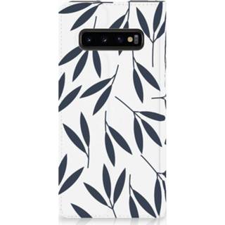 👉 Standcase blauw Samsung Galaxy S10 Plus Hoesje Design Leaves Blue 8720091499782