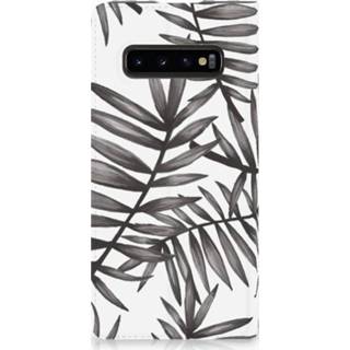 👉 Standcase grijs Samsung Galaxy S10 Uniek Hoesje Leaves Grey 8720091692725