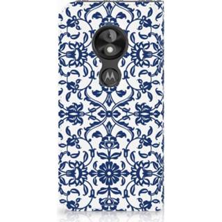 👉 Standcase blauw Motorola Moto E5 Play Uniek Hoesje Flower Blue 8720091541078