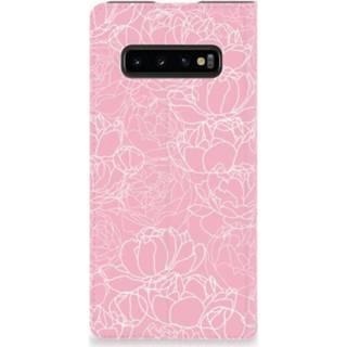 👉 Standcase wit Samsung Galaxy S10 Plus Hoesje Design White Flowers 8720091903586