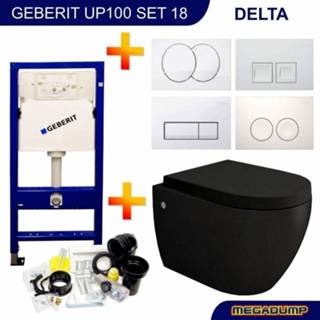 👉 Toiletset zwart UP100 49 Wiesbaden Vesta Rimless MAT Met bril en Drukplaat 8719304388777