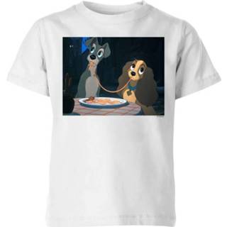 Shirt wit XS unisex vrouwen kinderen Disney Lady And The Tramp Spaghetti Scene Kids' T-Shirt - White 3-4 Years