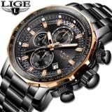 👉 Watch steel Relogio Masculino LIGE New Sport Chronograph Mens Watches Top Brand Luxury Full Quartz Clock Waterproof Big Dial Men