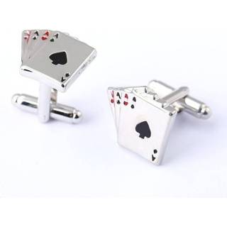 👉 Manchetknoop zilver mannen 4a poker Manchetknopen mannelijke Franse shirt kaarten Design cufflink mode voor men(Silver) 8206664960045