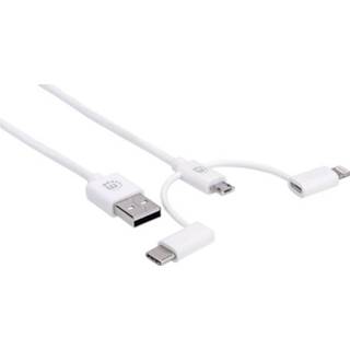 👉 Wit mannen Manhattan USB 2.0 Aansluitkabel [1x USB-A stekker - 1x Micro-USB B, Apple dock-stekker Lightning, USB-C stekker] 1 m 766623353434
