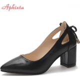 👉 Shoe leather suede 44 vrouwen Aphixta Shoes Women Square Heel High Pumps Pointed Toe Wedding Party Derss Patent arge Size Classic