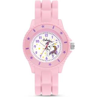 👉 Kinder horloge staal gespsluiting vrouwen wit roze active zilverkleurig rond eraal quartz arabisch kinderen Colori Kidz 5 CLK111 Kinderhorloge met Unicorn - Siliconen Band Ø 30 mm 8719874225229