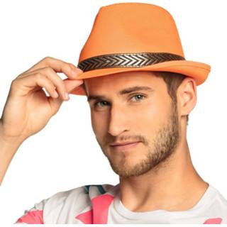 Gangster Hoed met glans oranje 48708 Hoed oranje glans Gangster met 8714572309127